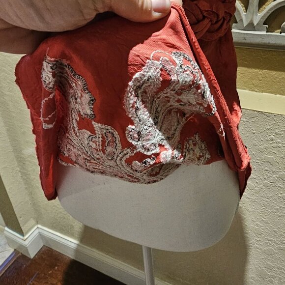 Red M Pinup Peasant Paisley Embroidered Y2K Grunge Vintage Punk Whimsgoth Top - Picture 14 of 14